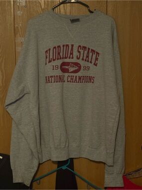 MV Sport Gray Crewneck Sweatshirt with Red Florida State Graphic